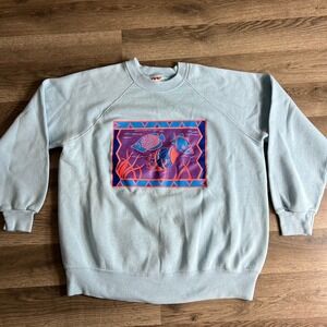 VTG Tropical Fish Abstract Art Raglan Sweatshirt Pullover Colorful Graphic 1990s